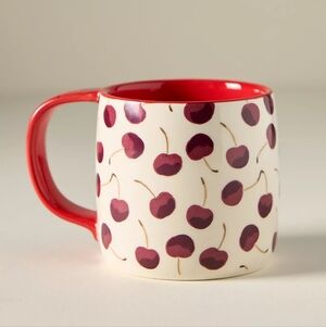 Anthropologie Berry Berry Stoneware Cherry Print Mug